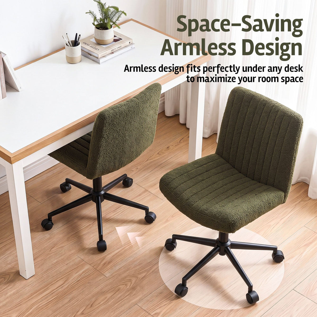 Artiss Armless Cross Legged Office Chair Wide Seat Vanity Chair Teddy Fleece Green
