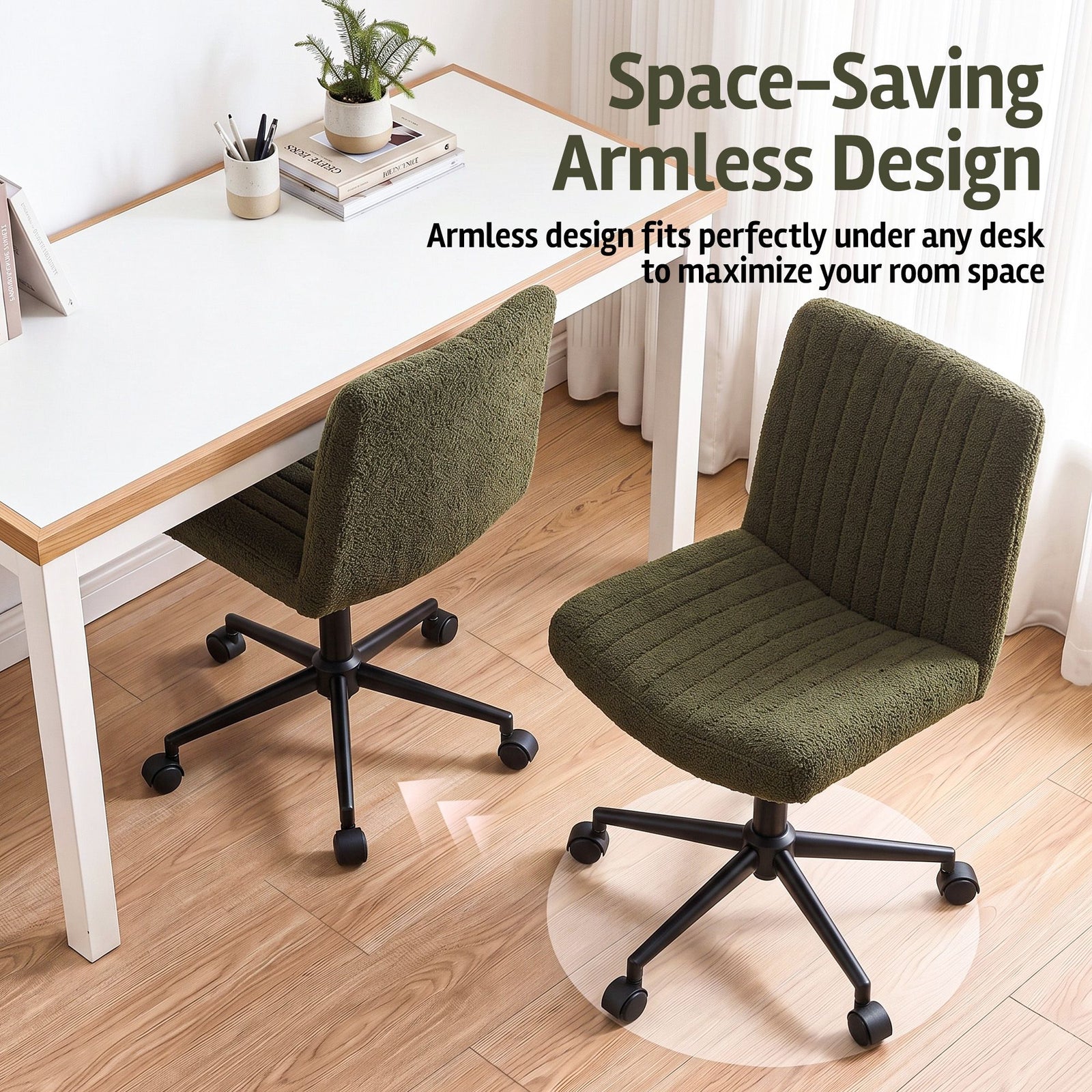 Artiss Armless Cross Legged Office Chair Wide Seat Vanity Chair Teddy Fleece Green