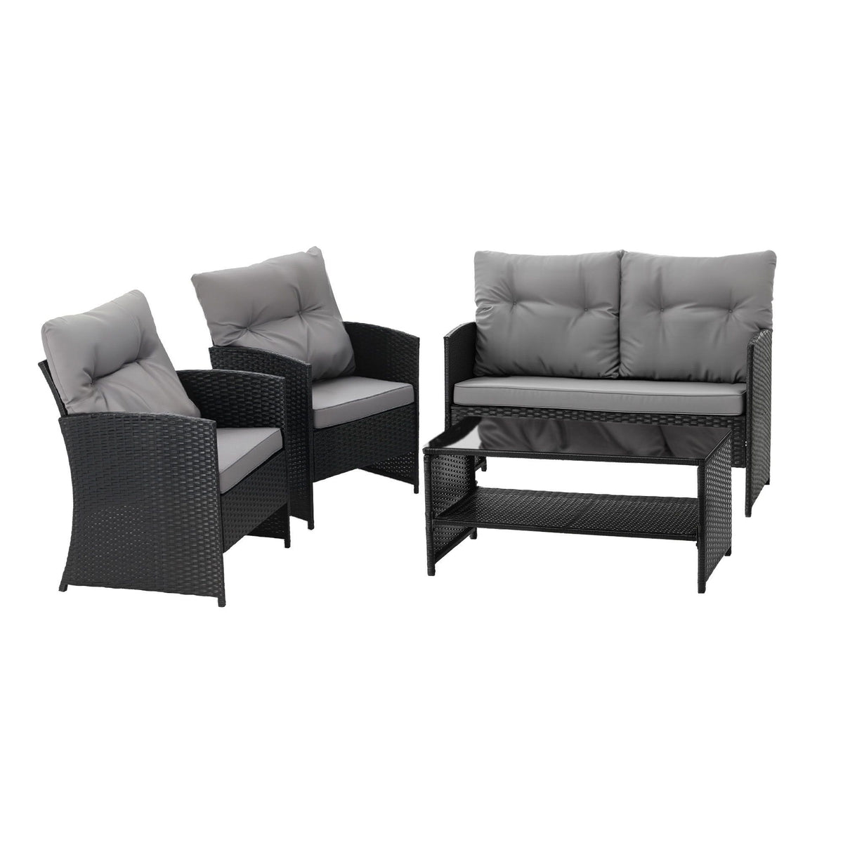 Gardeon 4-Piece Outdoor Sofa Set Coffee Table Chair Rattan Furniture Black