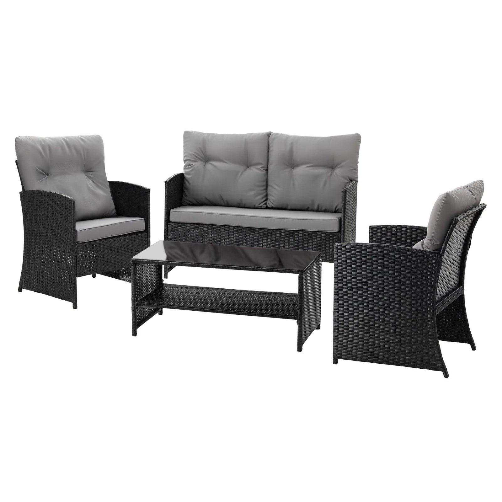 Gardeon 4-Piece Outdoor Sofa Set Coffee Table Chair Rattan Furniture Black