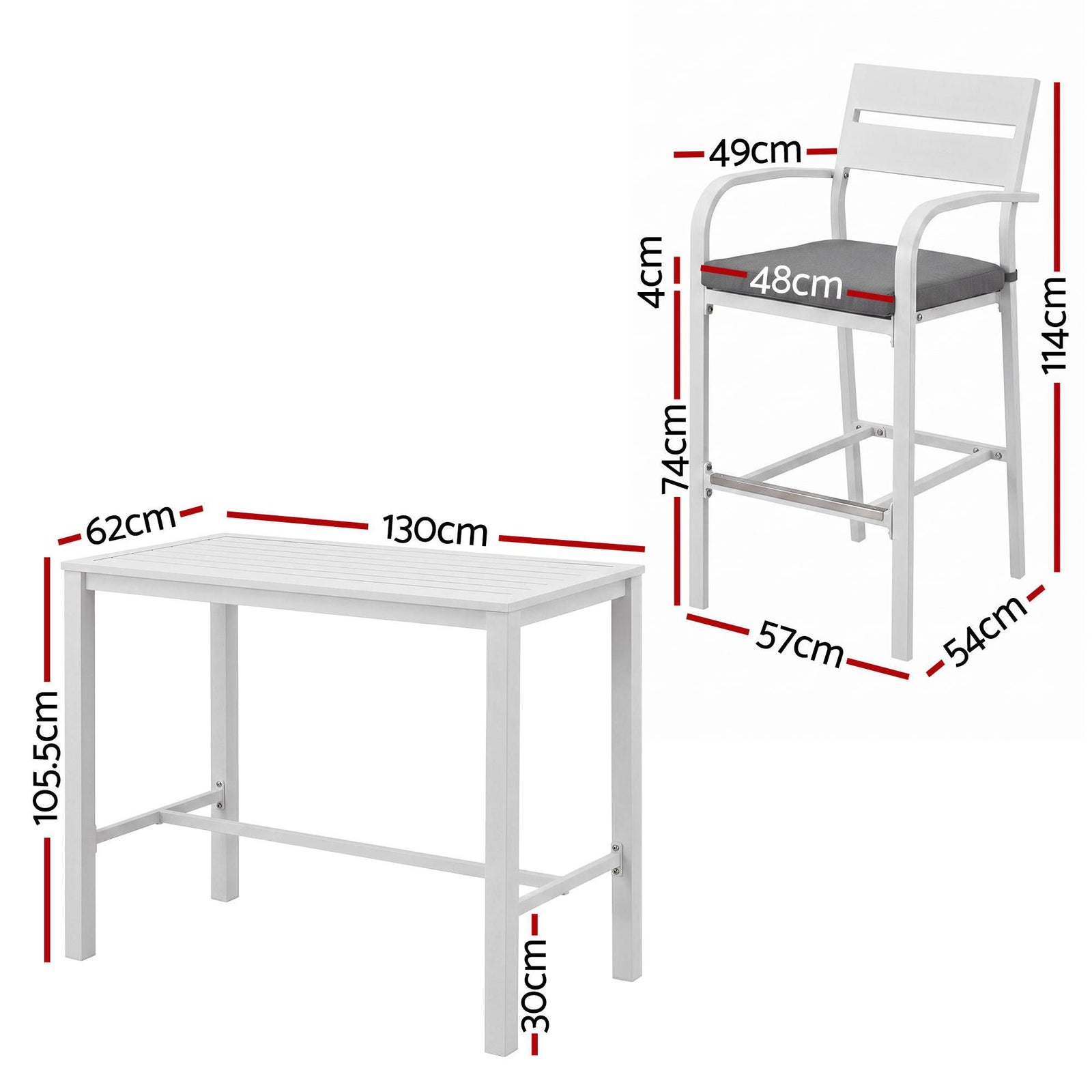 Gardeon Outdoor Bar Set 5-Piece Patio Dining Chairs Aluminium Table Stools White