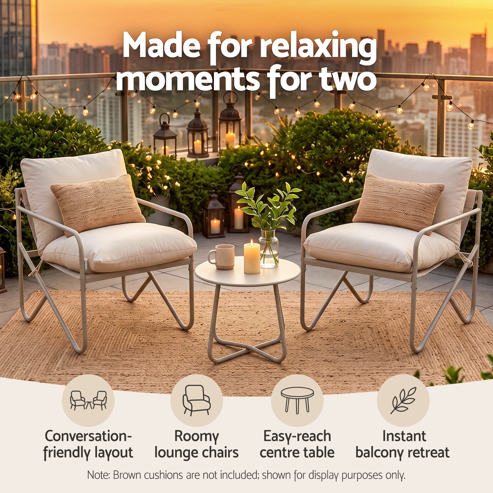 Gardeon Outdoor Bistro Set 3 Piece Patio Furniture Conversation Table and Chairs Khaki