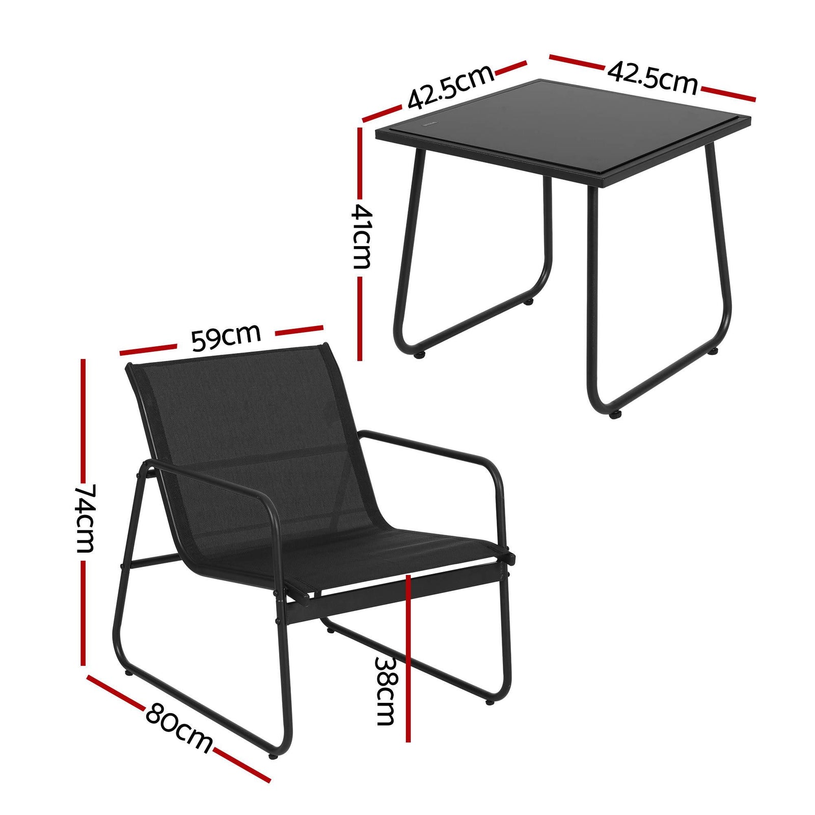 Gardeon Outdoor Bistro Set 3 Piece Patio Furniture Textilene Chairs Glass Table