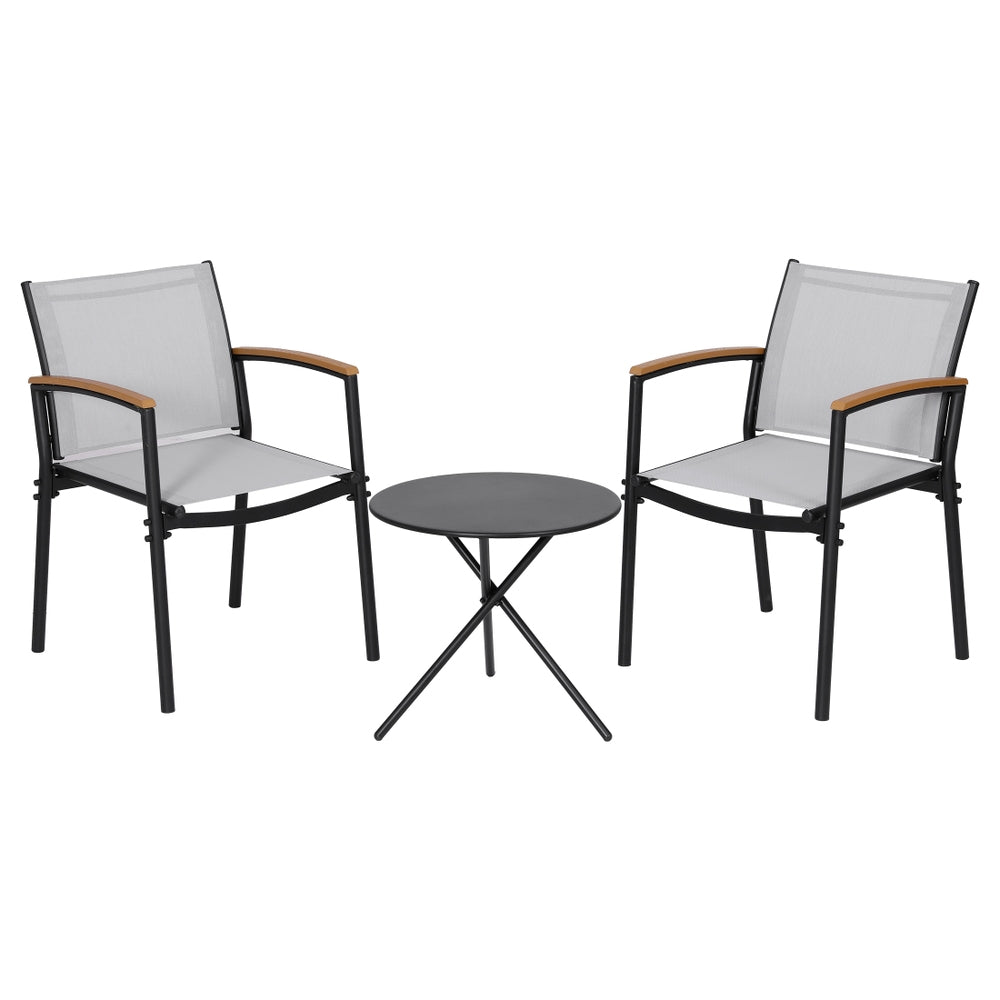 Gardeon 3PC Outdoor Bistro Set Table and Chairs Steel Dining Chair Patio Furniture Textilene