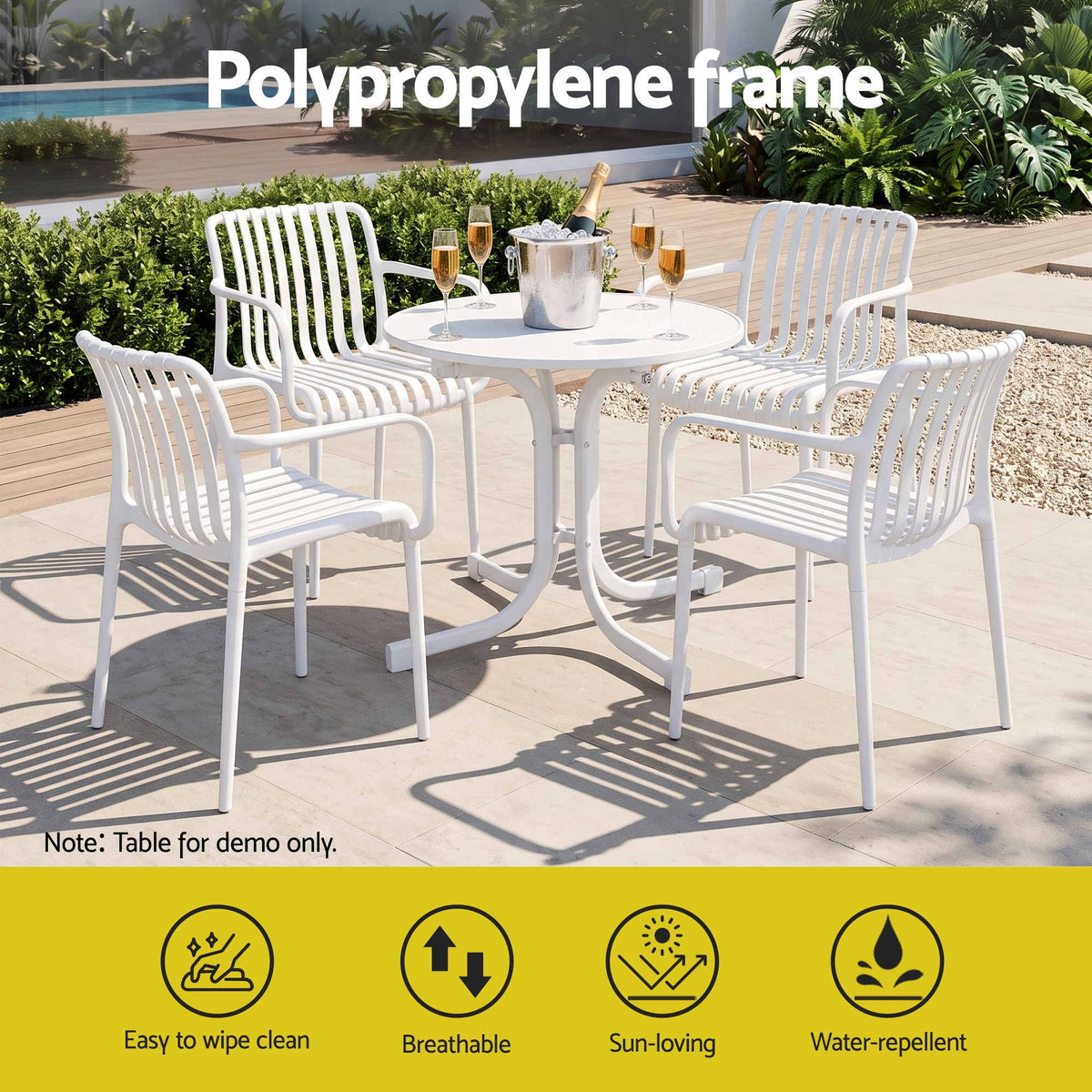 Gardeon 4PC Outdoor Dining Chairs Patio Furniture PP Stackable Chair Garden White
