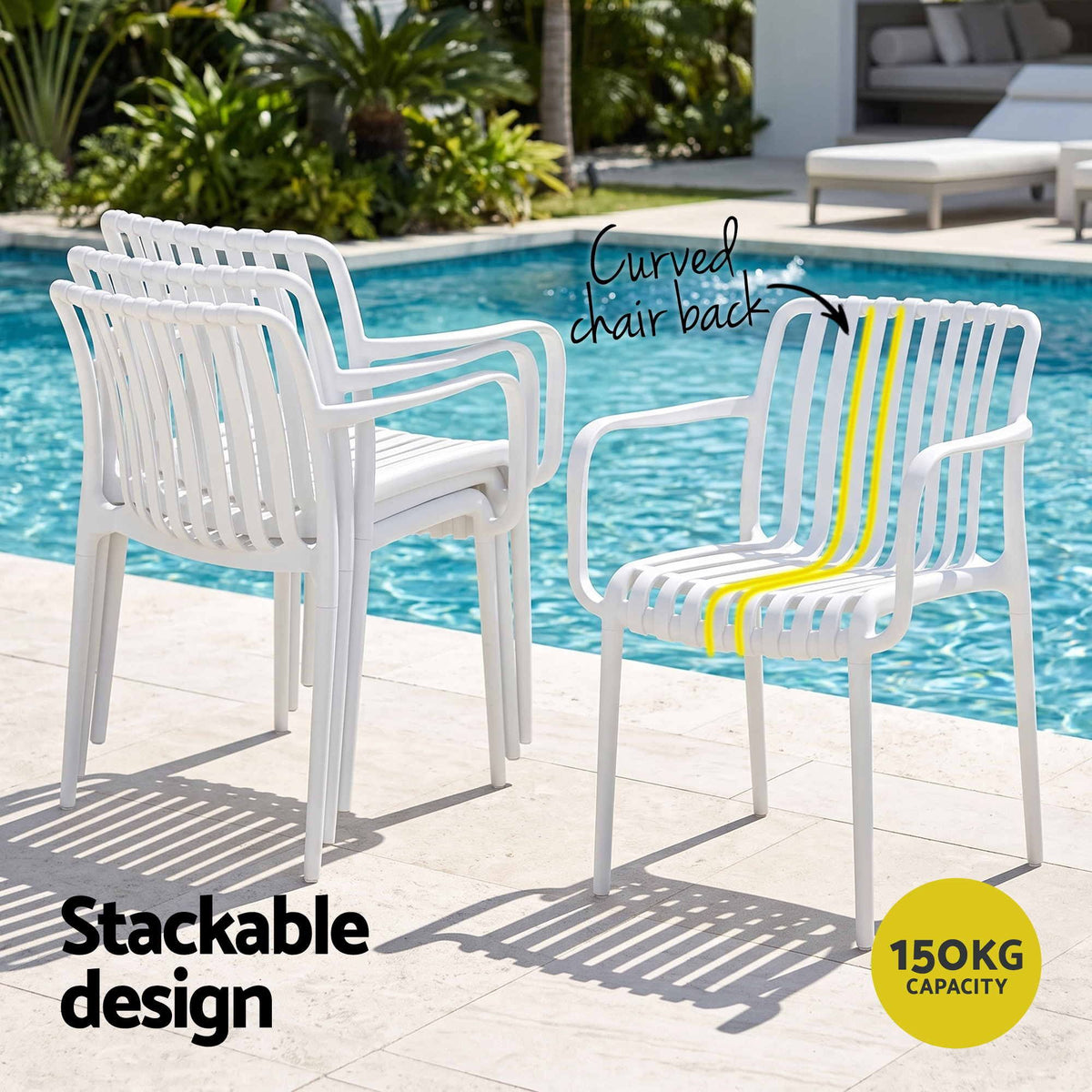 Gardeon 4PC Outdoor Dining Chairs Patio Furniture PP Stackable Chair Garden White