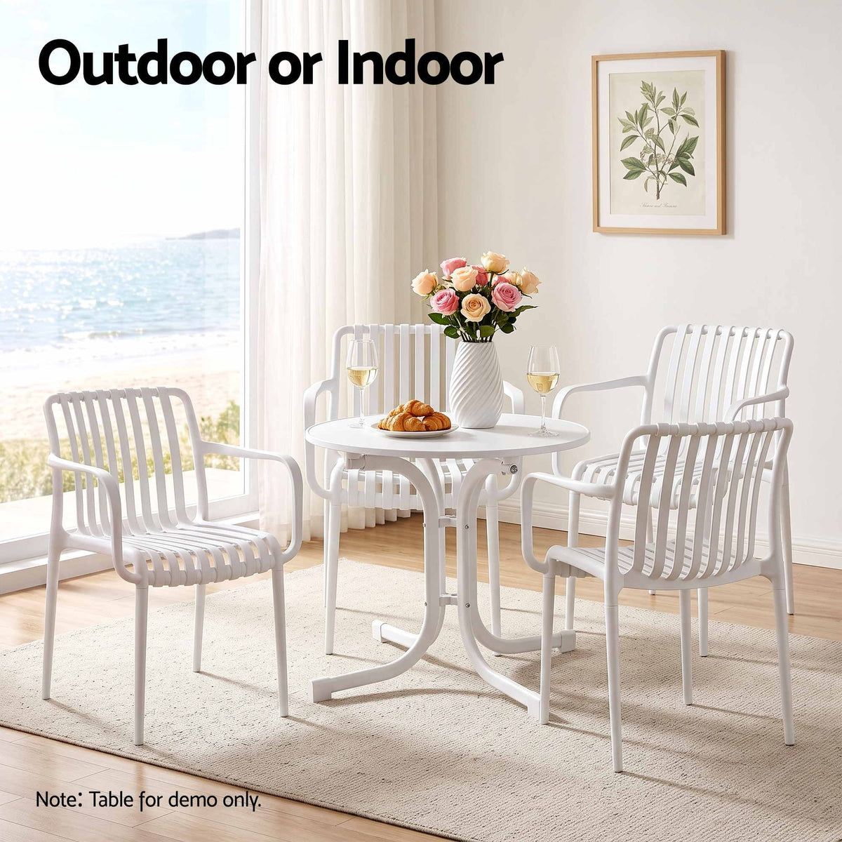 Gardeon 4PC Outdoor Dining Chairs Patio Furniture PP Stackable Chair Garden White