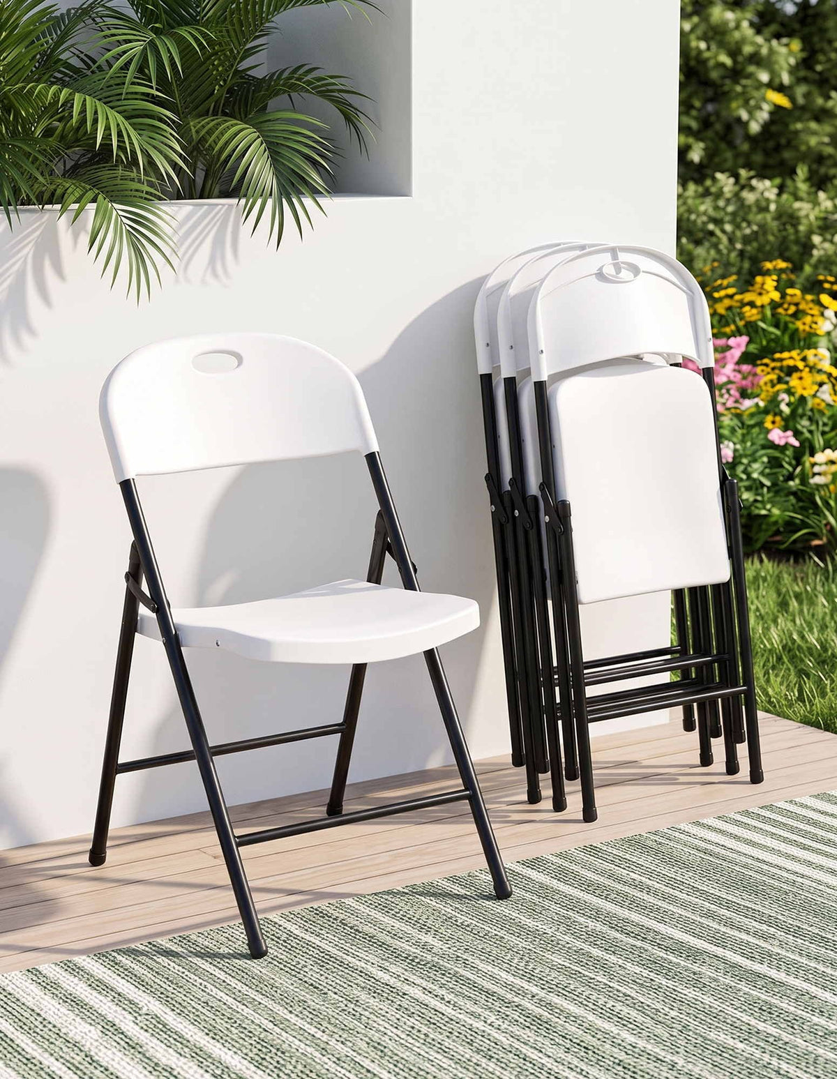 Gardeon 4PC Outdoor Dining Chairs PP Folding Chair Patio Garden Furniture White