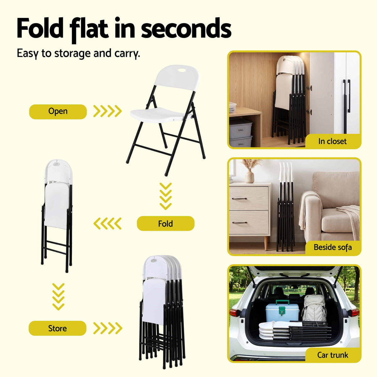 Gardeon 4PC Outdoor Dining Chairs PP Folding Chair Patio Garden Furniture White