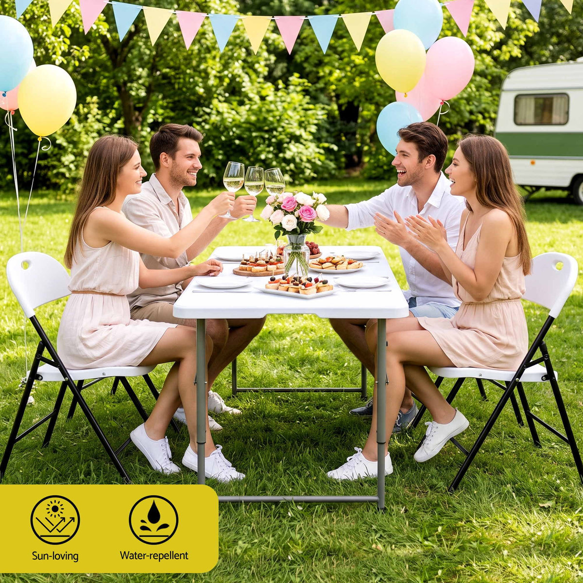 Gardeon 4PC Outdoor Dining Chairs PP Folding Chair Patio Garden Furniture White