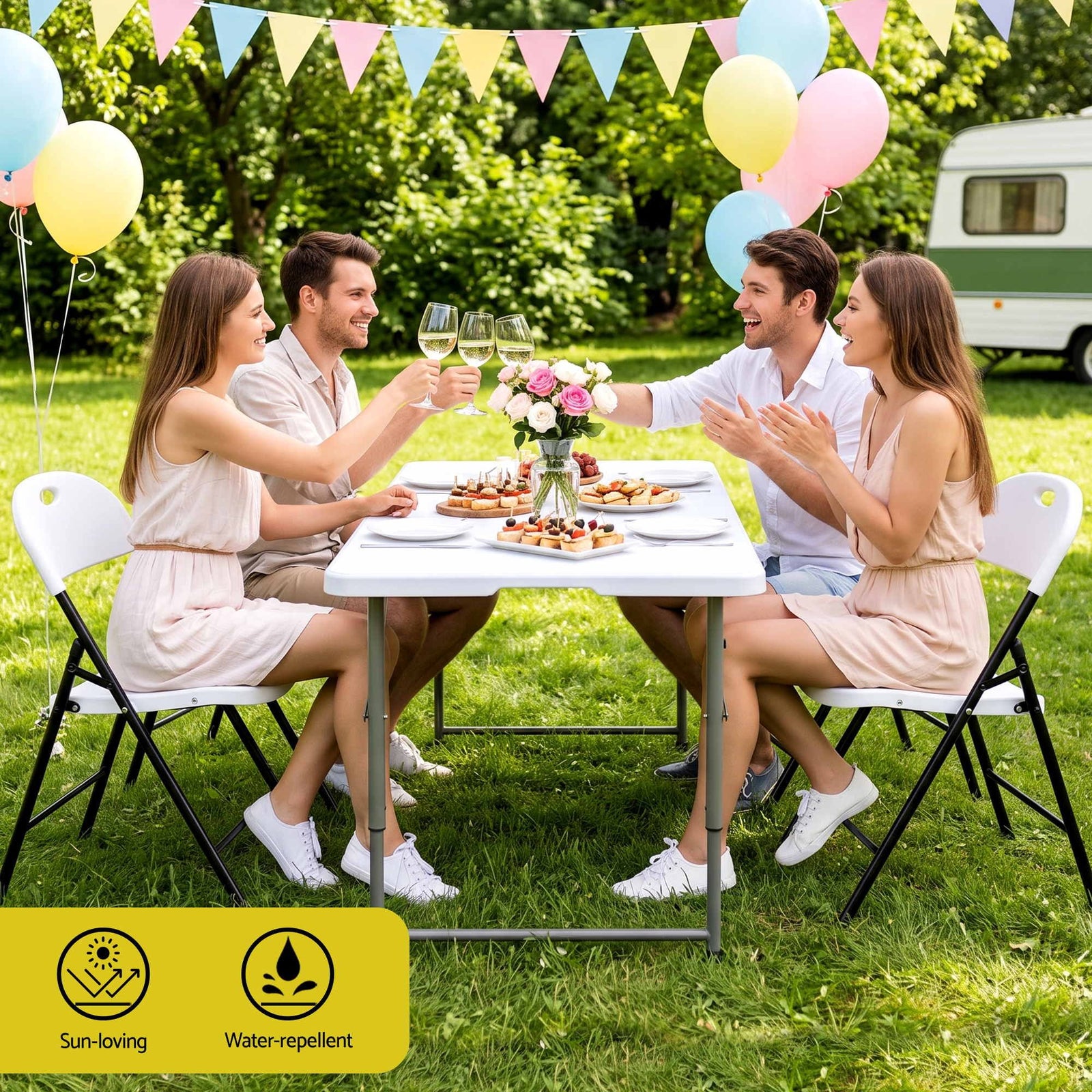 Gardeon 4PC Outdoor Dining Chairs PP Folding Chair Patio Garden Furniture White