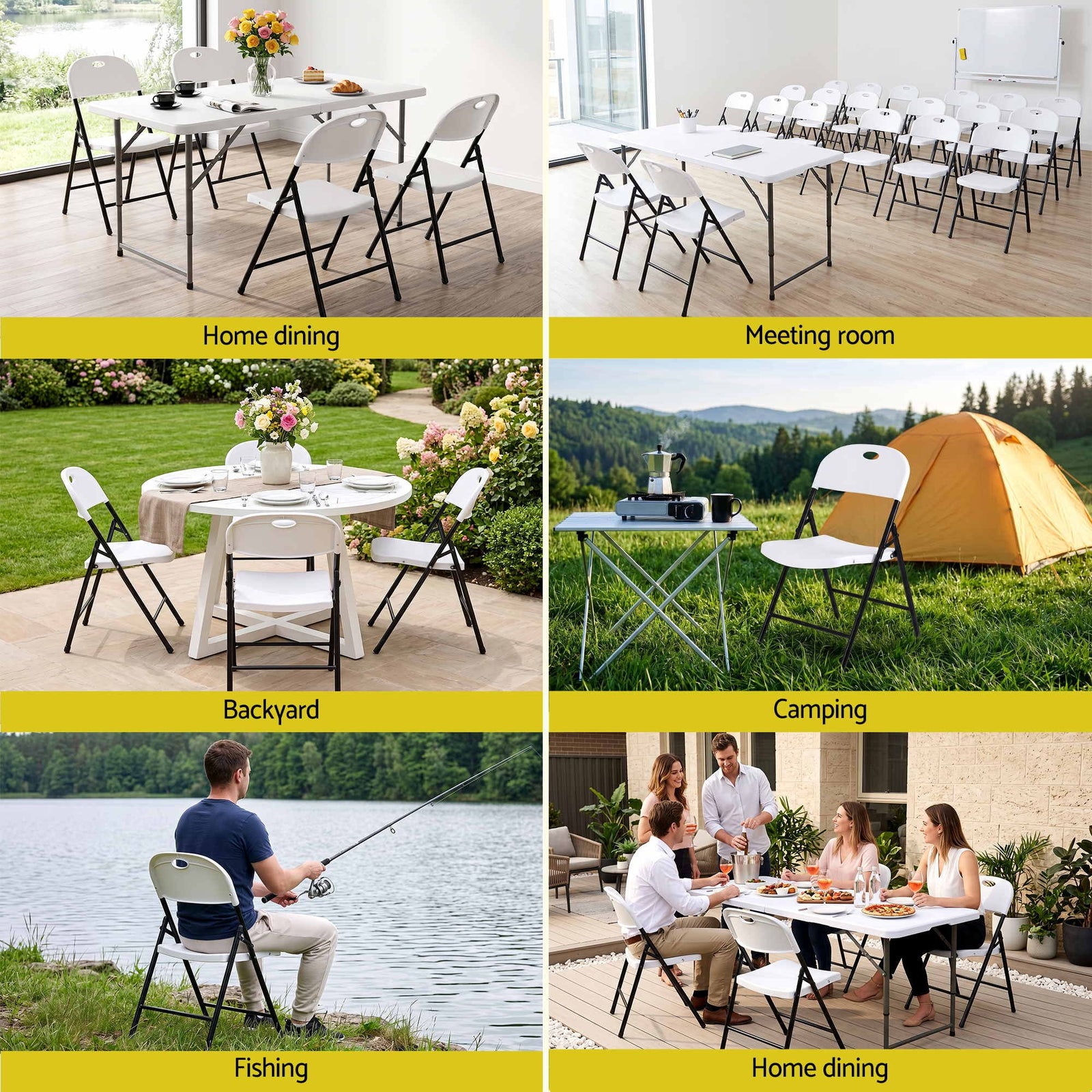 Gardeon 4PC Outdoor Dining Chairs PP Folding Chair Patio Garden Furniture White