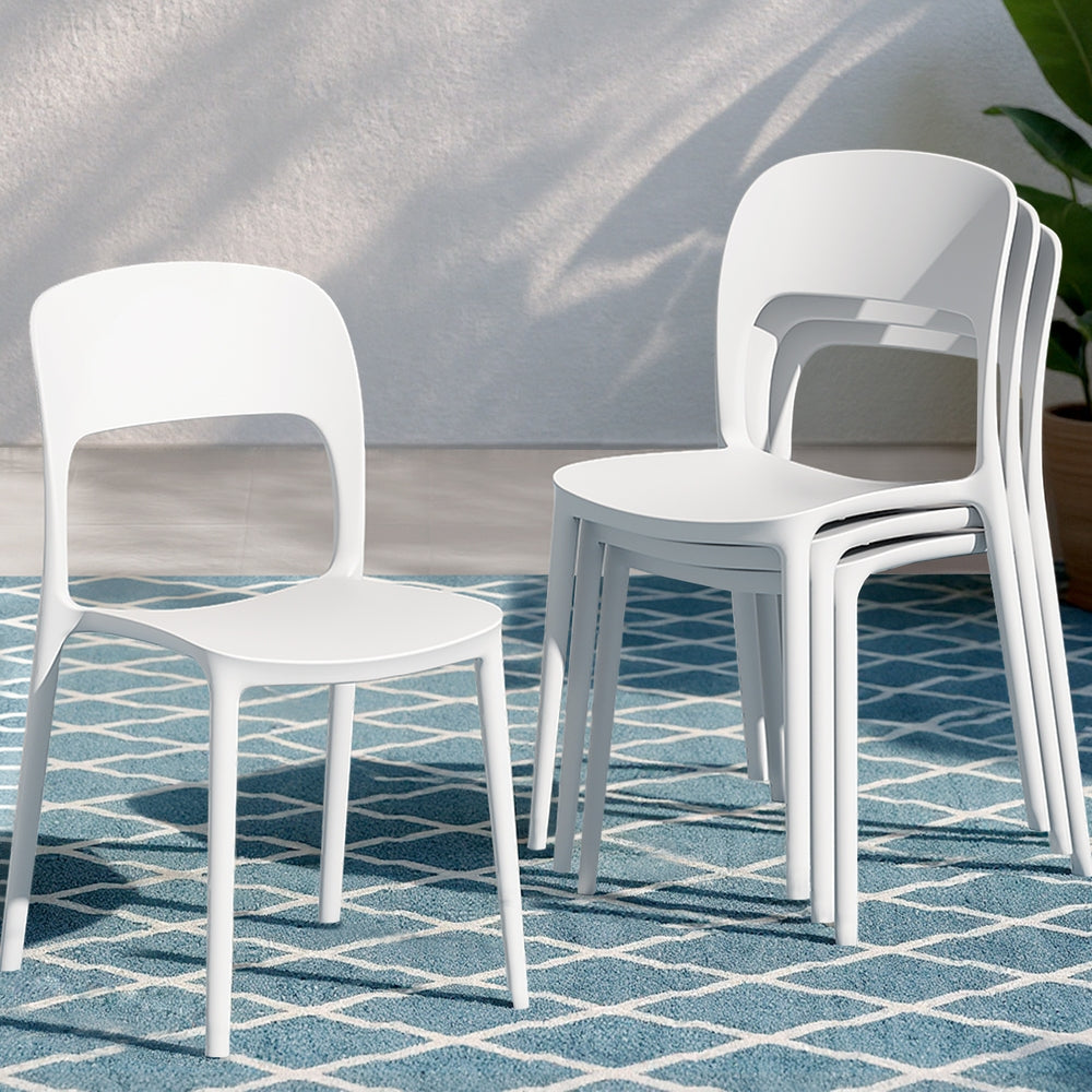 Gardeon 4PC Outdoor Dining Chairs Stackable PP Patio Chair Garden Furniture White