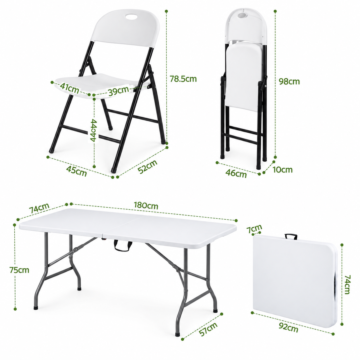 Gardeon 9PCS Outdoor Dining Set 180CM Folding Table and Chairs Patio Furniture White