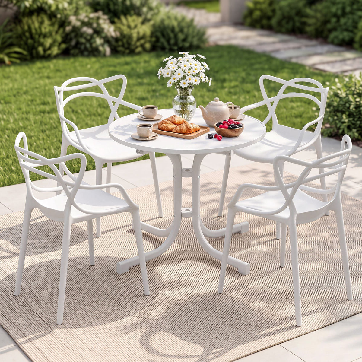 Gardeon 5PCS Outdoor Dining Set Table and Chairs Garden Patio Furniture Entwine White