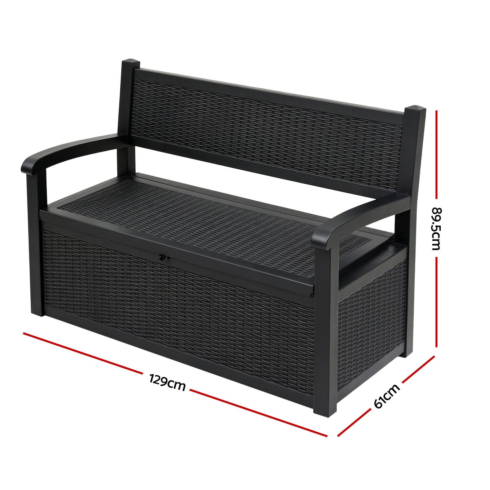 Gardeon Outdoor Storage Box Bench 254L Resin Armset Backrest Lockable Black