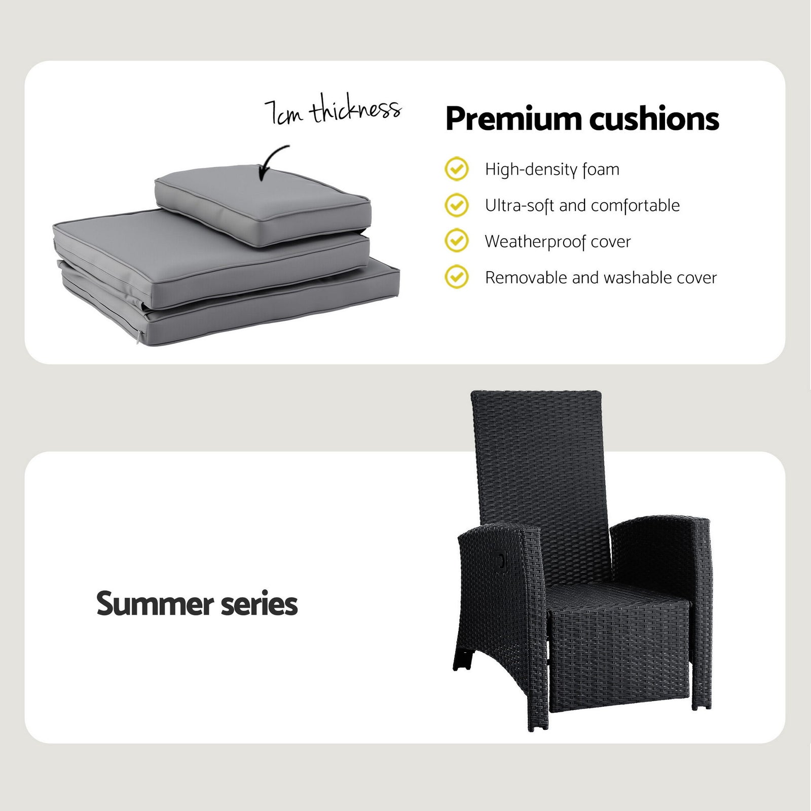 Gardeon Outdoor Recliner Chairs Sun lounge Wicker Lounger Patio Furniture Adjustable Black