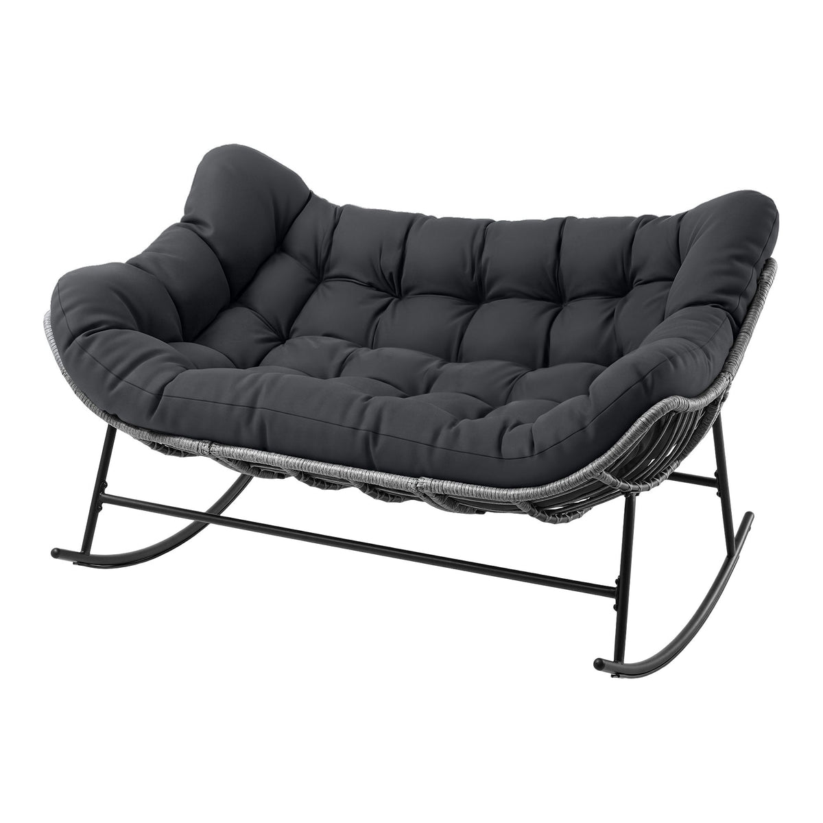 Gardeon Outdoor Rocking Chair Loveseat Wicker 2 Seater Cushion Patio Furniture Grey