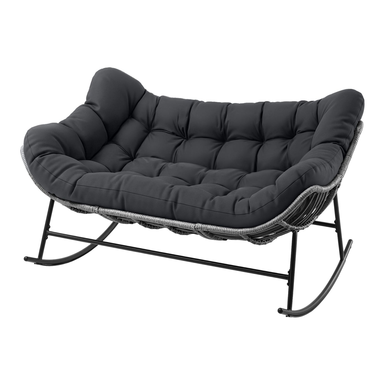 Gardeon Outdoor Rocking Chair Loveseat Wicker 2 Seater Cushion Patio Furniture Grey