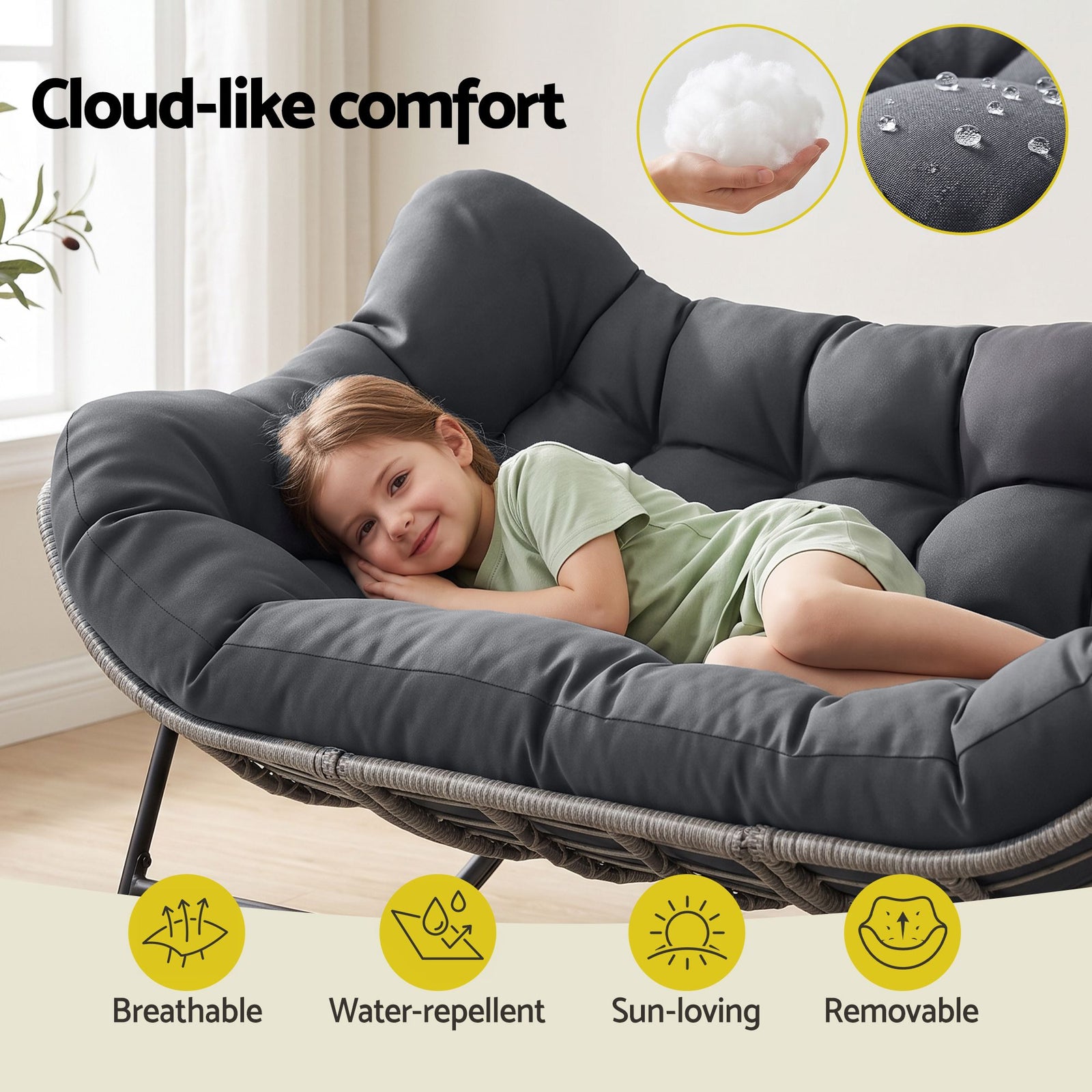 Gardeon Outdoor Rocking Chair Loveseat Wicker 2 Seater Cushion Patio Furniture Grey