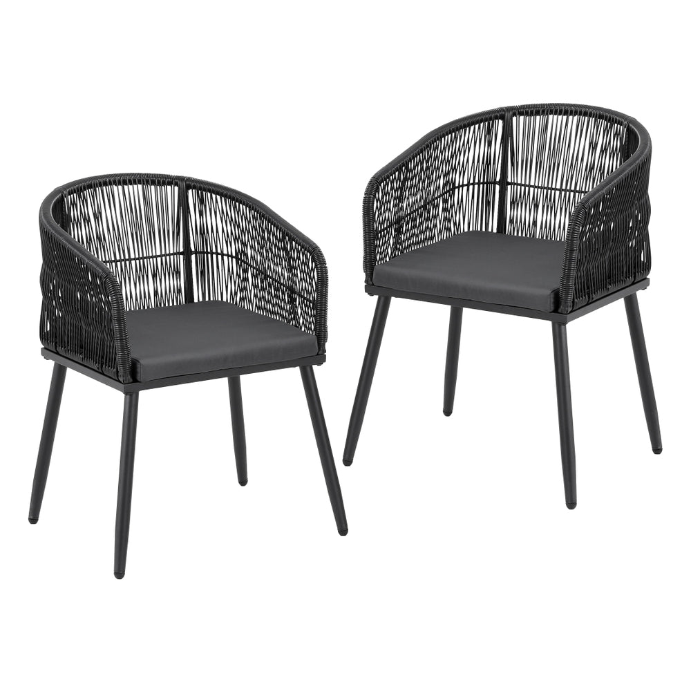 Gardeon 2PC Outdoor Dining Chairs Wicker Chair Patio Furniture Garden Steel Black