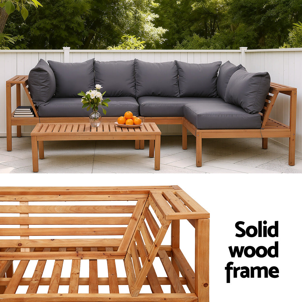 Gardeon 4 Pieces Outdoor Sofa Set 5-Seater Wooden Bench with Built-in Side Table