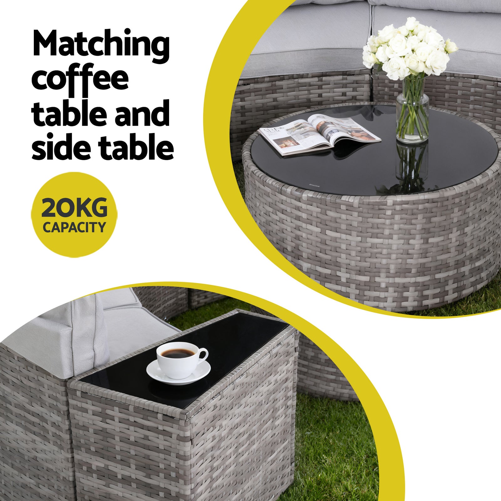 Gardeon 6 Seater Outdoor Sofa Set 9PCS Table Chair Set Garden Rattan Patio Furniture