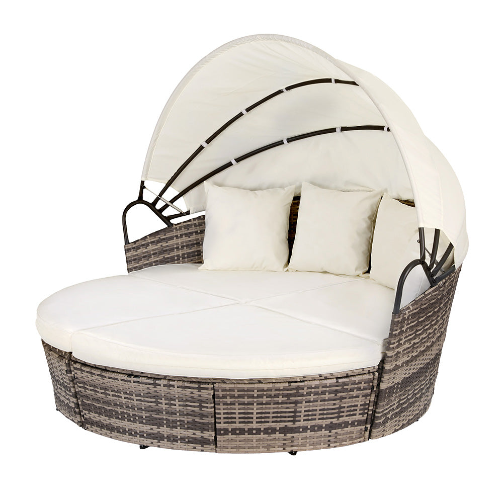 Gardeon Outdoor Day Bed Sun Lounge Setting Wicker Lounger Furniture Patio Beige Set of 3
