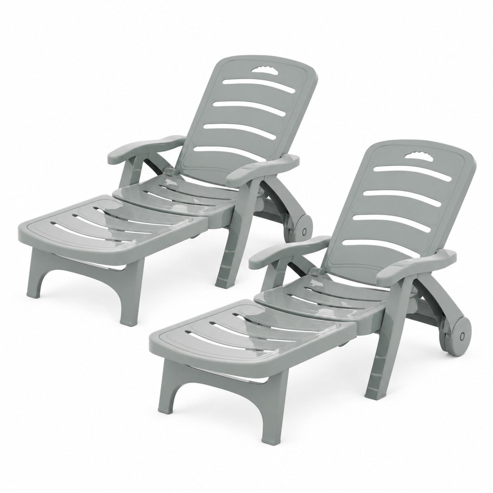 Gardeon 2PC Sun Lounger Folding Lounge Chair Wheels Patio Outdoor Furniture Grey