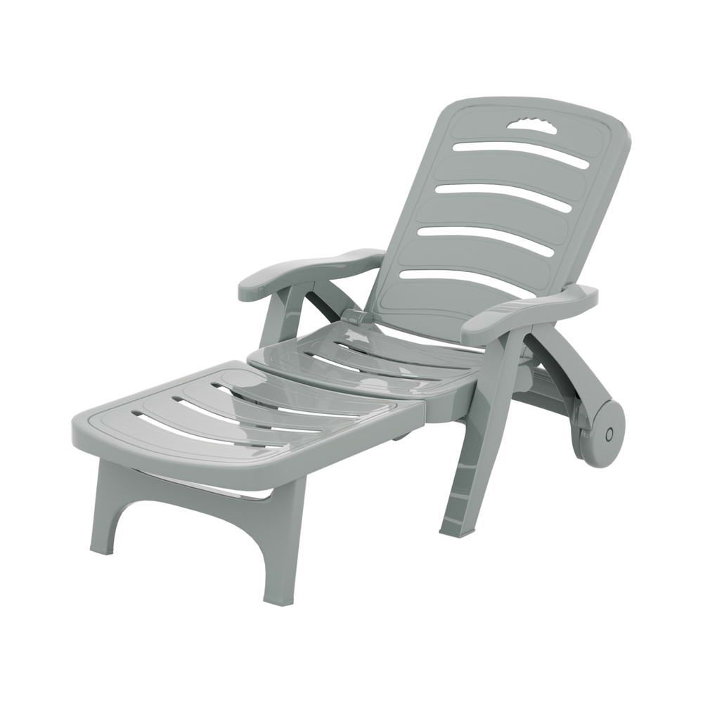 Gardeon 2PC Sun Lounger Folding Lounge Chair Wheels Patio Outdoor Furniture Grey