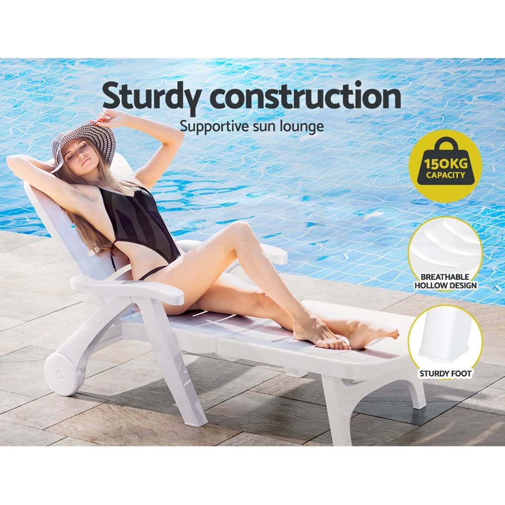 Gardeon Set of 2Sun Lounger Folding Chaise Lounge Chair Wheels Patio Outdoor Furniture