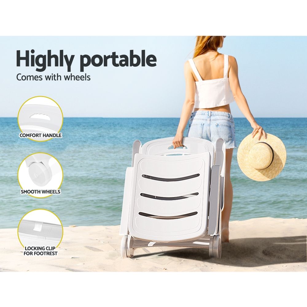 Gardeon Set of 2Sun Lounger Folding Chaise Lounge Chair Wheels Patio Outdoor Furniture
