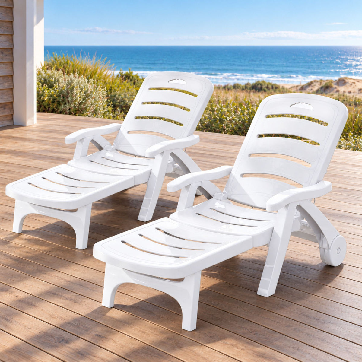 Gardeon Set of 2Sun Lounger Folding Chaise Lounge Chair Wheels Patio Outdoor Furniture