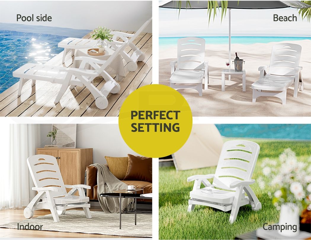 Gardeon Set of 2Sun Lounger Folding Chaise Lounge Chair Wheels Patio Outdoor Furniture