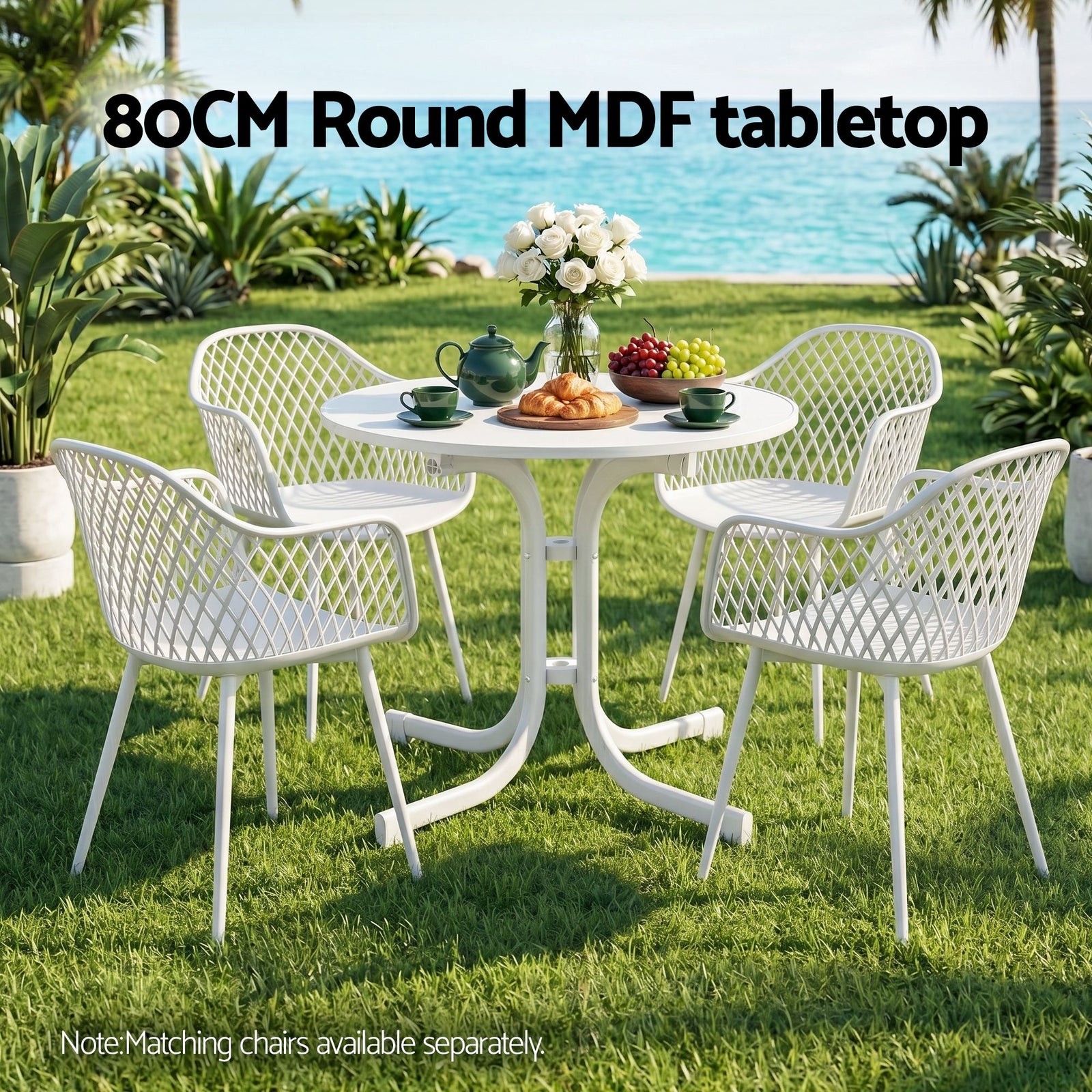 Gardeon Outdoor Side Table 80cm Folding Steel Round Bistro Desk Cafe Patio Furniture White