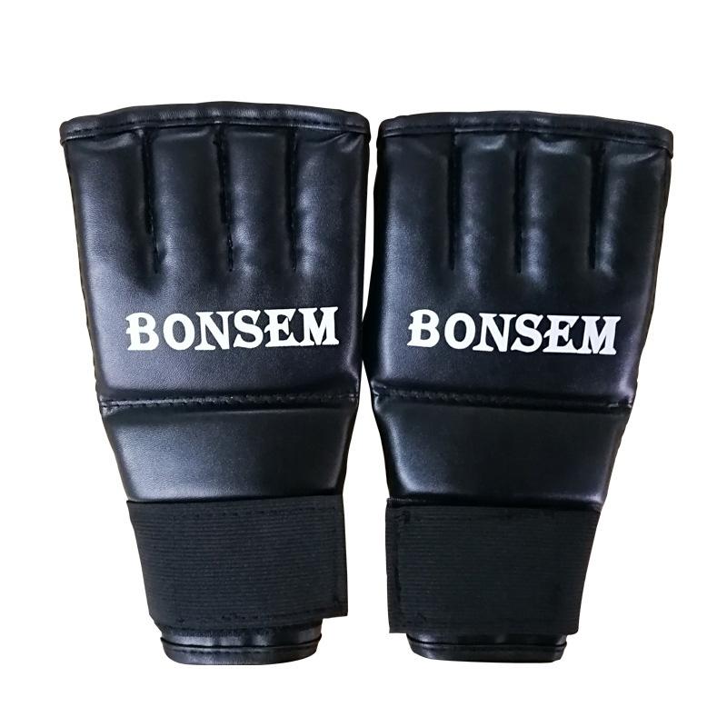 Adults Half-Finger Leather Boxing Gloves - Black-1915196768593776640
