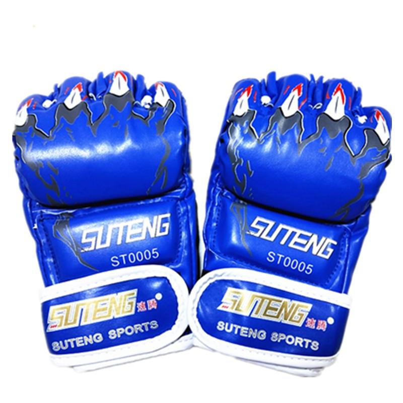 Adults Half-Finger Pu Leather Boxing Gloves - Blue Training-1915196569657937920