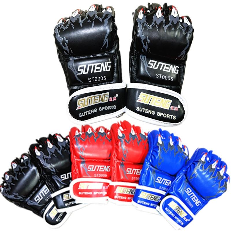 Adults Half-Finger Pu Leather Boxing Gloves - Blue Training-1915196569657937921