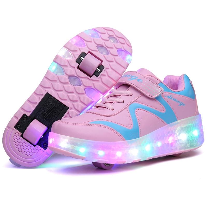 33 Pink Led Light Rechargeable Roller Skating Shoes - Double Wheel Ultra Light-1915196540486553601