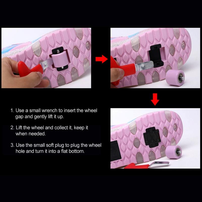Rechargeable Double Wheel Roller Skating Shoes - Pink Size 35-1915196537097555971