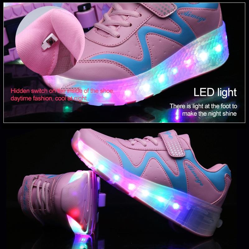Rechargeable Led Roller Skates - Double Wheel Ultra Light Pink Size 40-1915196539874185222