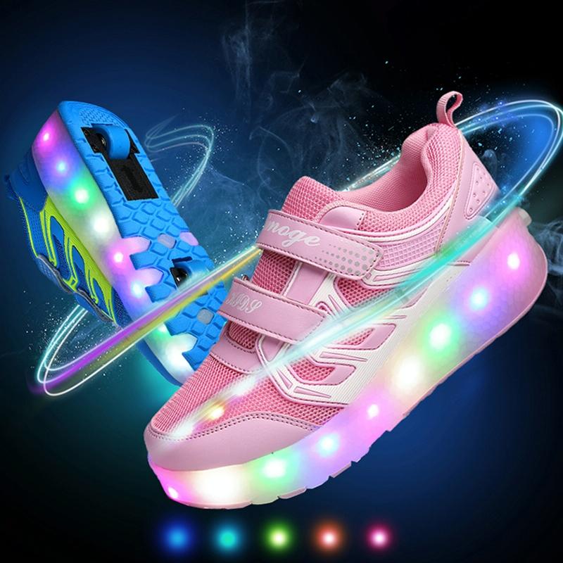 Rechargeable Double Wheel Roller Skating Shoes - Ultra Light Mesh - Black - Size 41-1915196744250036226