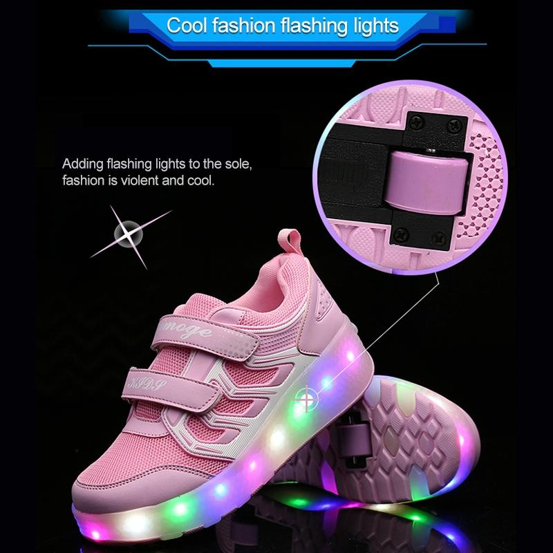 Rechargeable Double Wheel Roller Skating Shoes - Ultra Light Mesh Led Black - Size 42-1915196758577778691