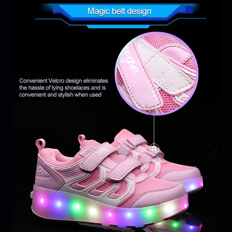 Rechargeable Double Wheel Roller Skating Shoes - Ultra Light Mesh Led Black - Size 42-1915196758577778693