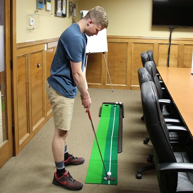2.5M Golf Mini Putting Mat With Push Rod Trainer - Fairway Green-1915196542621454339