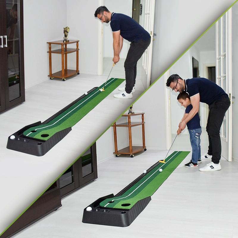 2.5M Golf Mini Putting Mat With Push Rod Trainer - Fairway Green-1915196542621454340