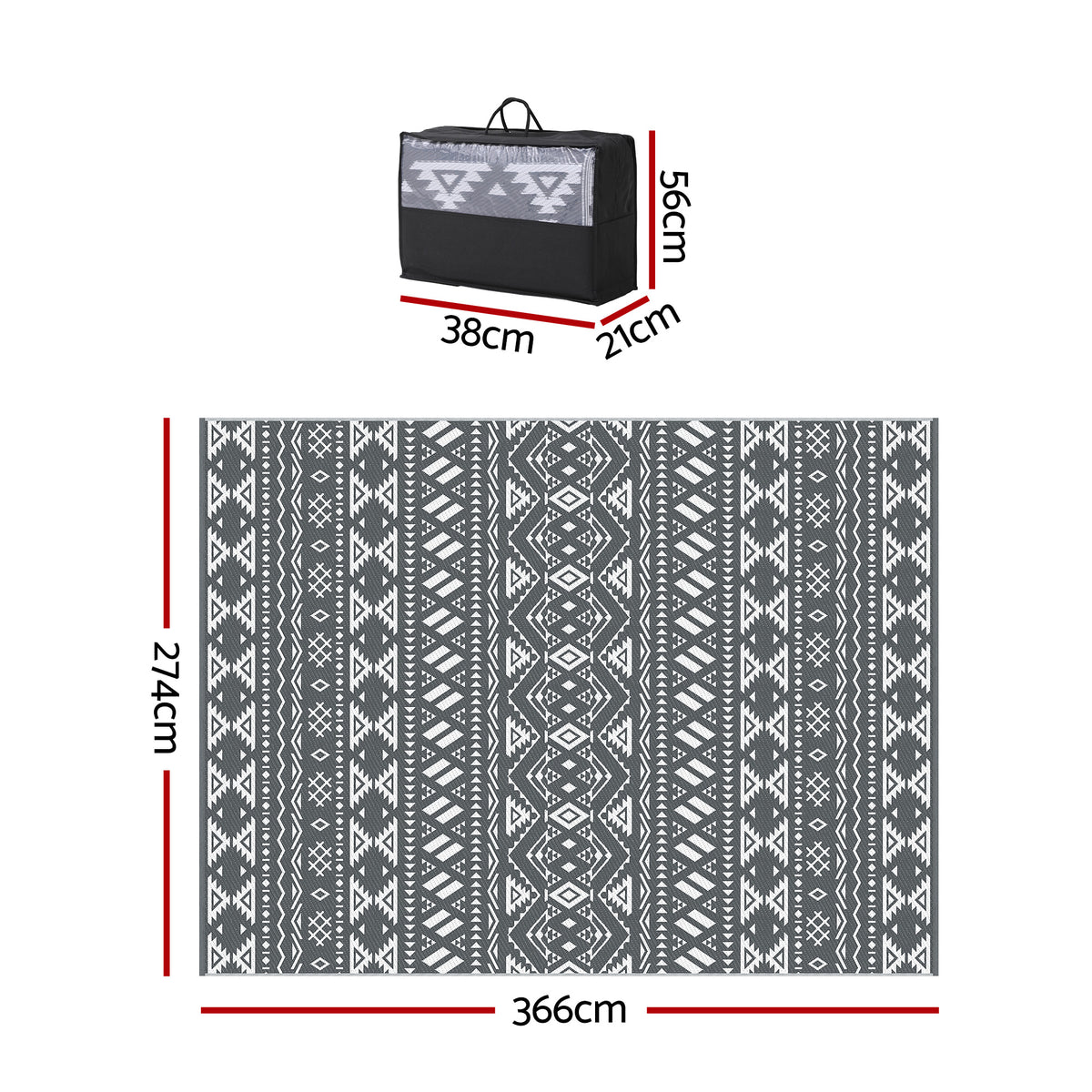 Gardeon Outdoor Rugs 274x366cm Large Carpet Reversible Area Mat PP Dual-Sided Patio Rug Bohemian