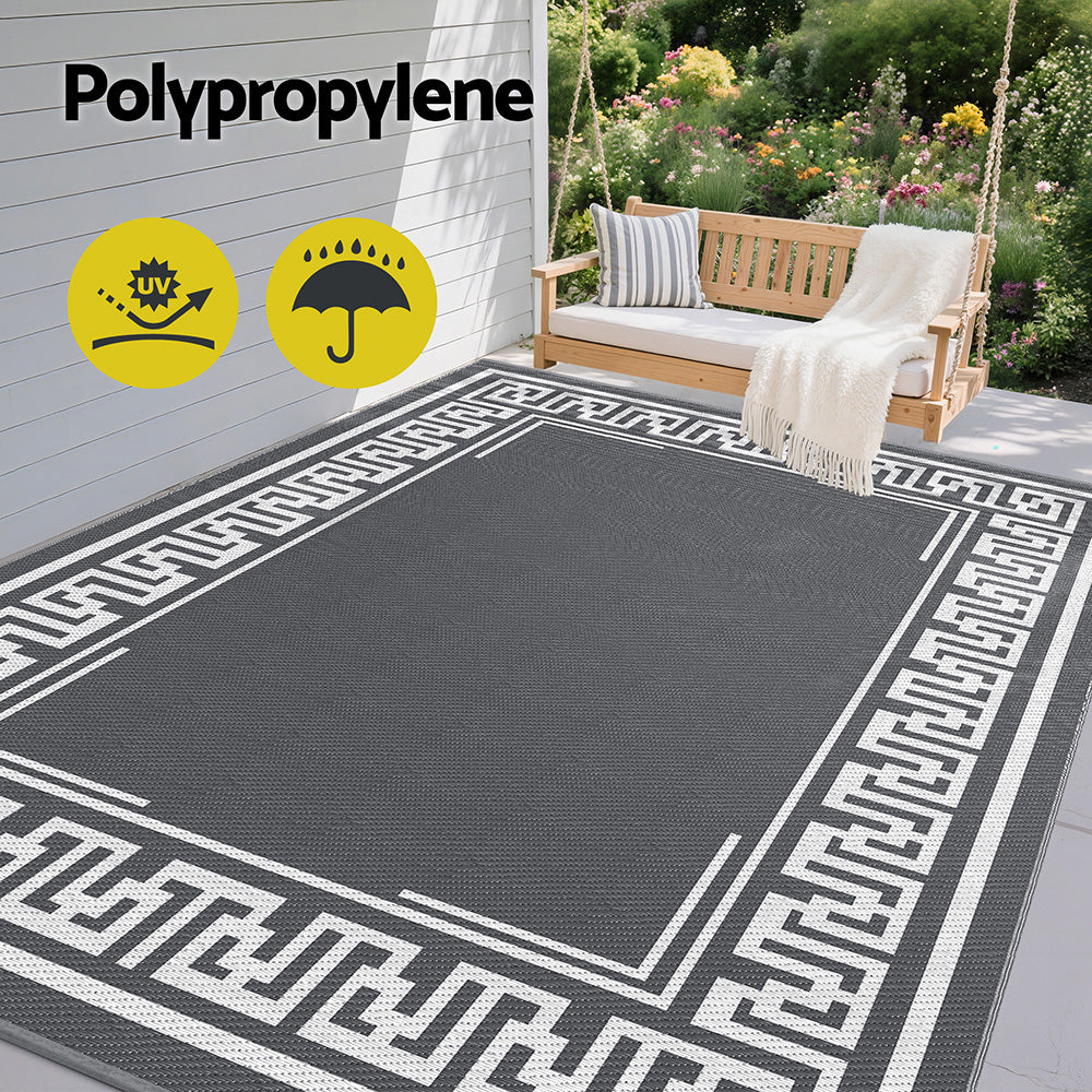 Gardeon Outdoor Rugs 274x366cm Large Carpet Reversible Area Mat PP Dual-Sided Patio Rug Greek Key