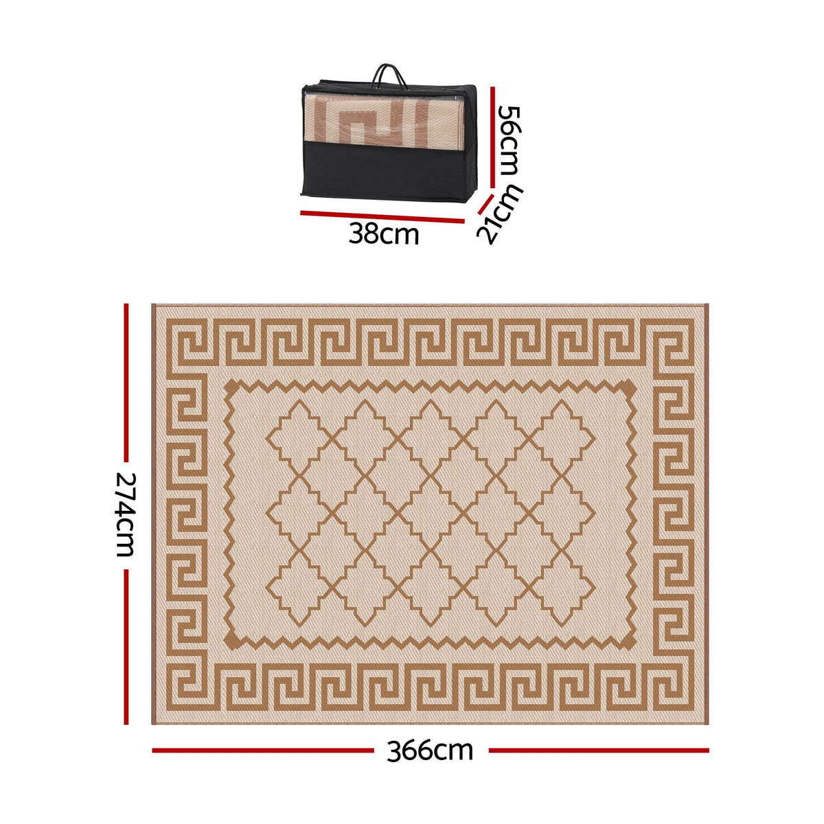 Gardeon Outdoor Rugs 274x366cm Large Carpet Reversible PP Dual-Sided Area Mat Patio Rug Khaki