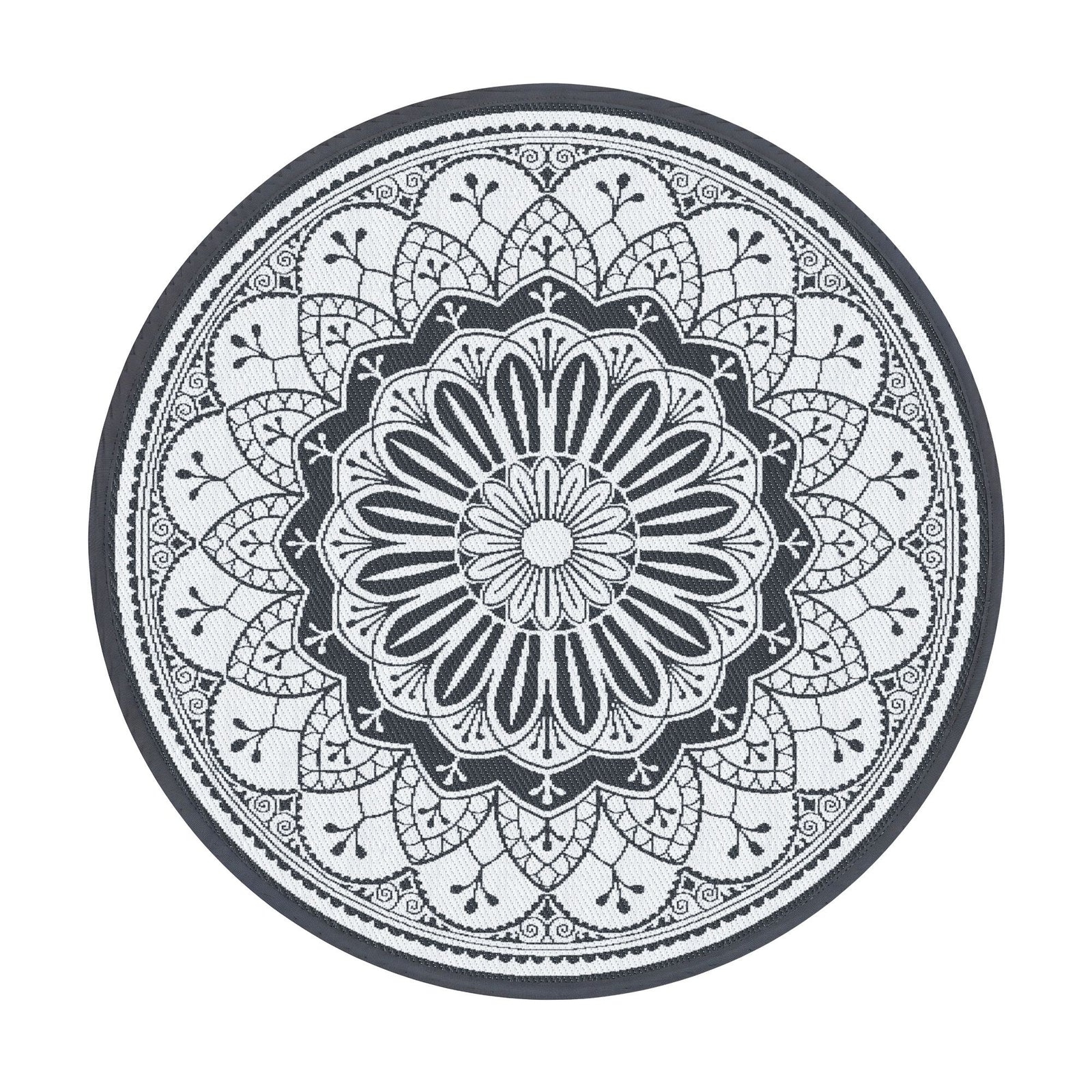 Gardeon 180CM Outdoor Rug Reversible Carpet PP Area Mat Patio Rugs Round Grey